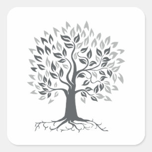 Stilisierte Eichenbaume mit Roots Retro Quadratischer Aufkleber