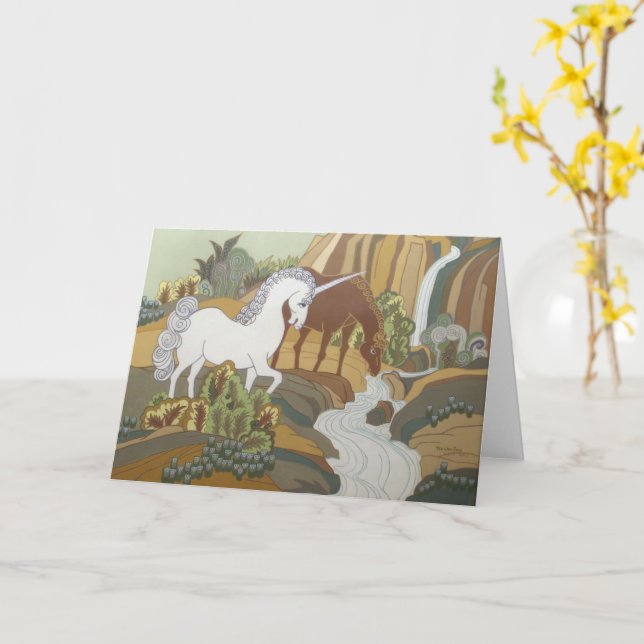 Stilisierte Einhorn und Pferd Karte (Gelbe Blume)