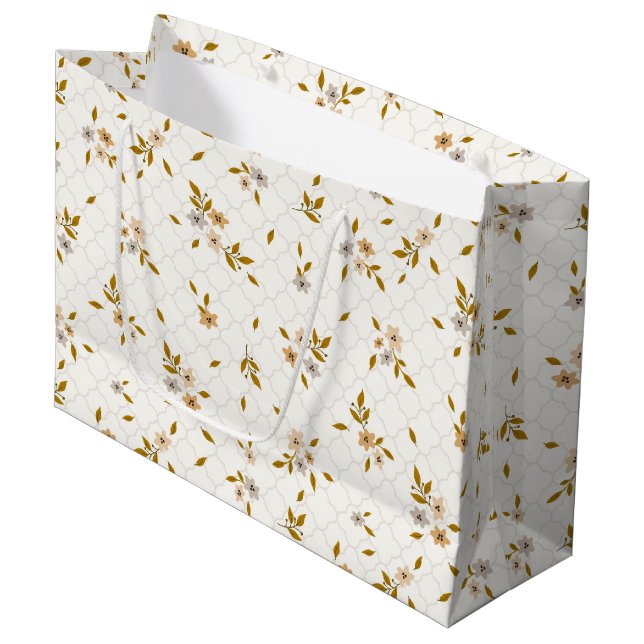 Stilisierte florale Print Large Gift Bag Große Geschenktüte (Vorderseite Schrägansicht)