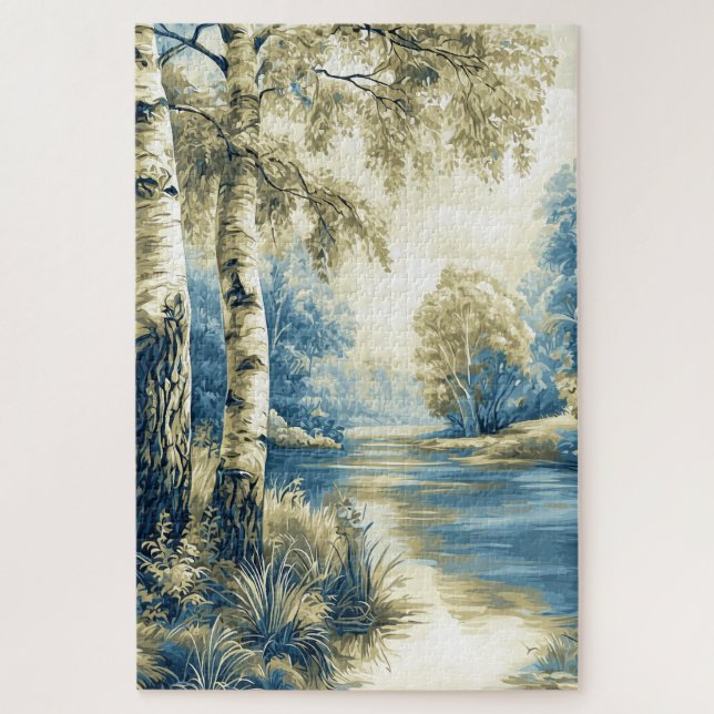 Stilisierte Flusslandschaft mit Birken (Vertikal)
