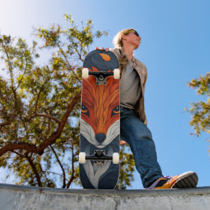 Stilisierte Fuchs-Illustration mit floralem Hinter Skateboard