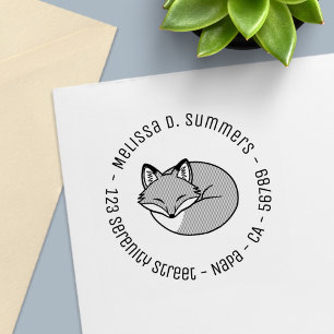 Stilisierte geätzte schlafende Fuchs-Rund-Adresse  Permastempel