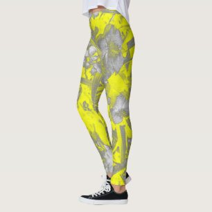 Stilisierte Gelbgraue Blume Leggings