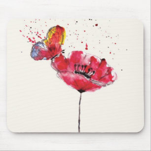 Stilisierte gemalte Wasserfarbe Mohnblume Mousepad