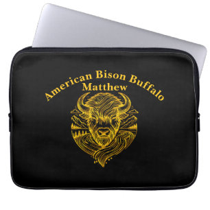 Stilisierte Gold-Bison-Illustration in Naturstimmu Laptopschutzhülle