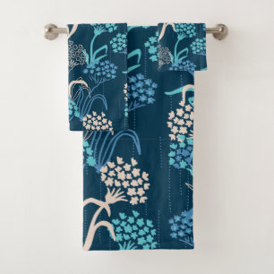 Stilisierte Hydrangea-Blumenmuster - Elegantes Bla Badhandtuch Set