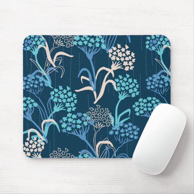 Stilisierte Hydrangea-Blumenmuster - Elegantes Bla Mousepad (Mit Mouse)