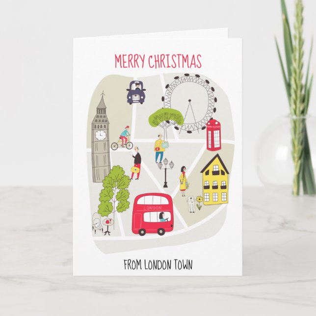 Stilisierte Karte Frohe Weihnachten aus London (Vorderseite)