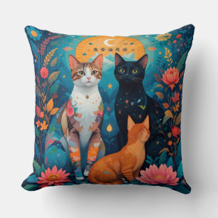 Stilisierte Katzen Geometrische Abstrakte Szene 🐱 Kissen