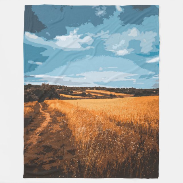 Stilisierte Landstraße Goldener Sommer Fleecedecke (Vorderseite)