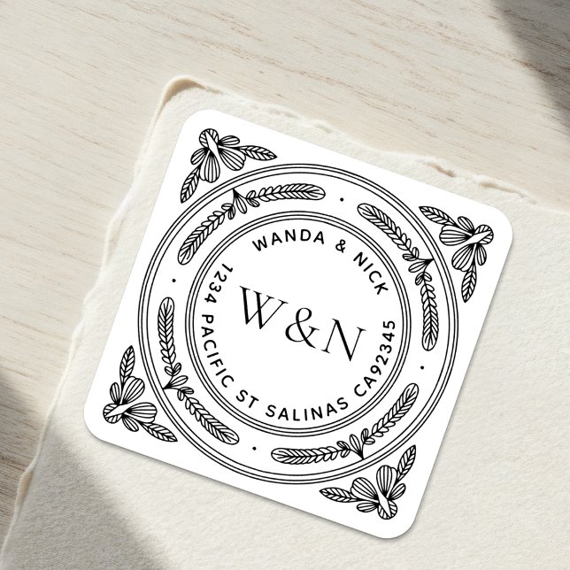 Stilisierte Leaf-Rücksendeadressen-Aufkleber - kun Quadratischer Aufkleber (Von Creator hochgeladen)