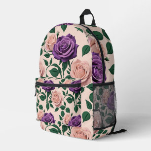 Stilisierte lila Rosen mit grünen Akzenten Bedruckter Rucksack