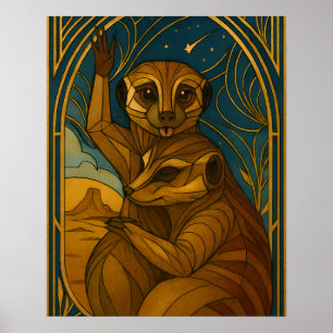 Stilisierte Meerkat Pair Under Starry Sky Poster