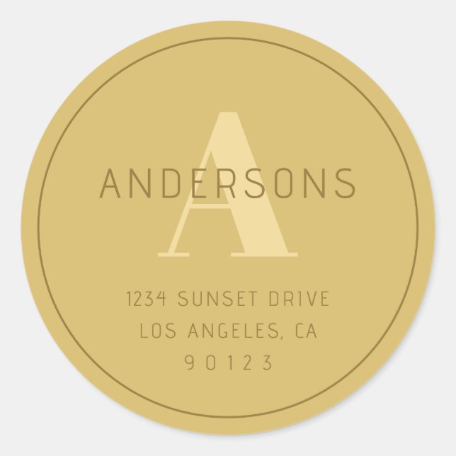 Stilisierte moderne Minimal Gold Rücksendeadresse Runder Aufkleber (Vorderseite)