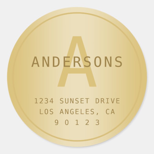 Stilisierte moderne Minimal Gold Rücksendeadresse Runder Aufkleber (Vorderseite)
