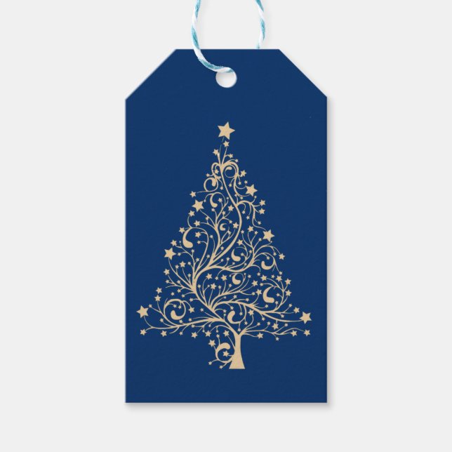 Stilisierte moderne Weihnachtsbaume in Silver-Gold Geschenkanhänger (Vorderseite)