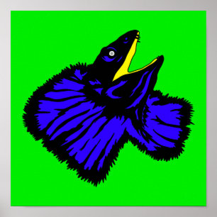 Stilisierte neonblaue Klappenhals-Echse Poster