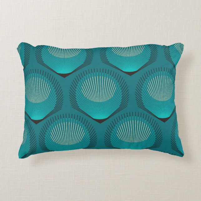 Stilisierte Peacock Feathers Blue Tile Dekokissen (Vorderseite)