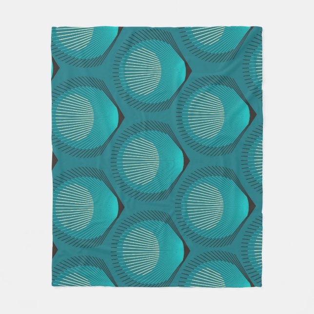 Stilisierte Peacock Feathers Blue Tile Fleecedecke (Vorderseite)