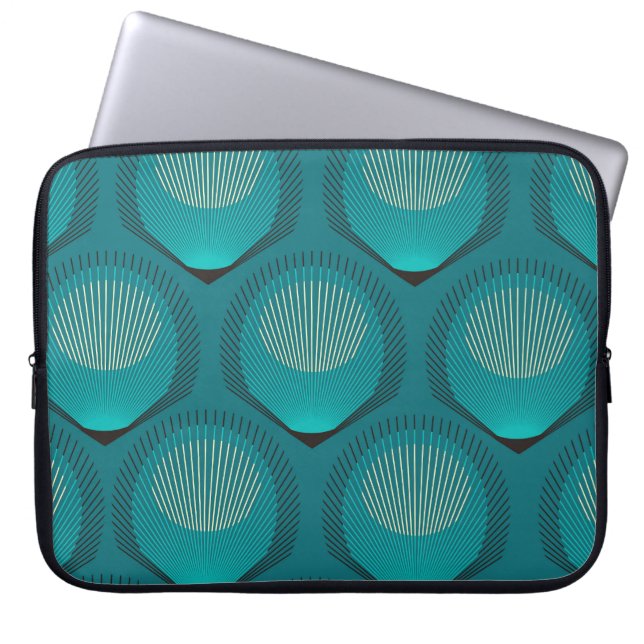 Stilisierte Peacock Feathers Blue Tile Laptopschutzhülle (Vorderseite)