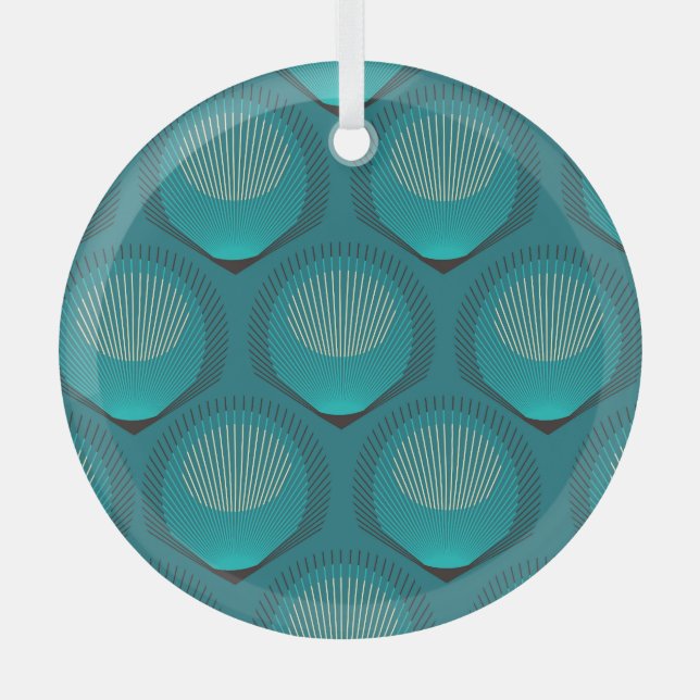 Stilisierte Peacock Feathers Blue Tile Ornament Aus Glas (Vorderseite)