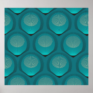 Stilisierte Peacock Feathers Blue Tile Poster