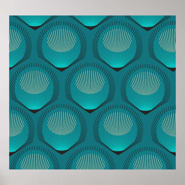 Stilisierte Peacock Feathers Blue Tile Poster (Vorne)