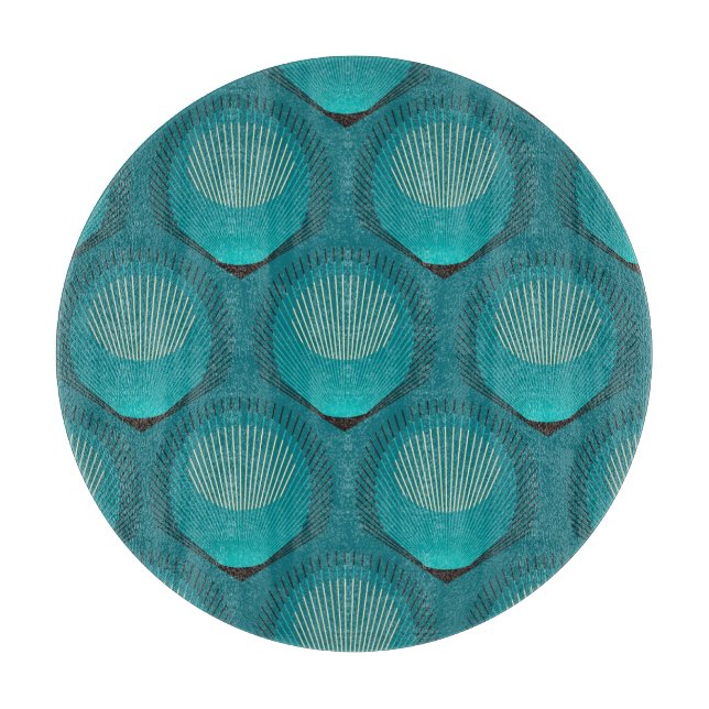 Stilisierte Peacock Feathers Blue Tile Schneidebrett (Vorderseite)