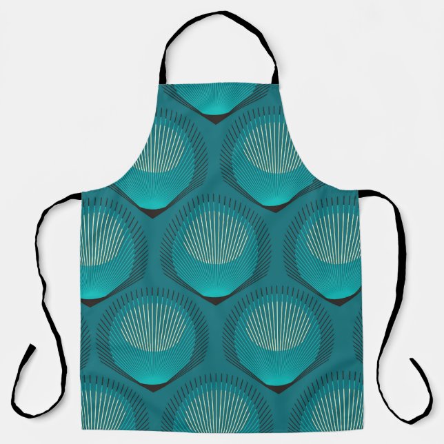 Stilisierte Peacock Feathers Blue Tile Schürze (Vorderseite)