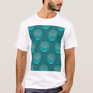 Stilisierte Peacock Feathers Blue Tile T-Shirt