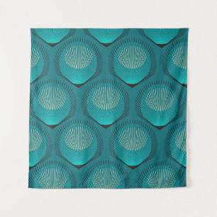Stilisierte Peacock Feathers Blue Tile Wandteppich