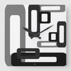 Stilisierte Rechtecke grau/Schwarzes Quadratische Wanduhr