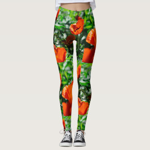 Stilisierte Red Poppy Blume Garden Pattern Leggings