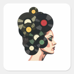 Stilisierte Retro-Vinyl-Schallplattenposter-Kunst Quadratischer Aufkleber