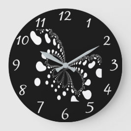 Stilisierte Schwarz-Weiß-Schmetterlinge Große Wanduhr
