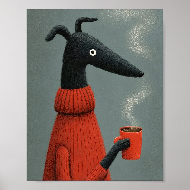 Stilisierte schwarze Hunde-Coffee-Art Poster (Vorne)