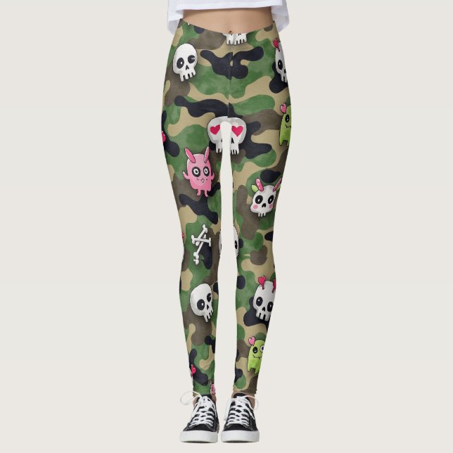 Stilisierte Skulls mit Camouflage der Herz-Augen Leggings (Vorderseite)