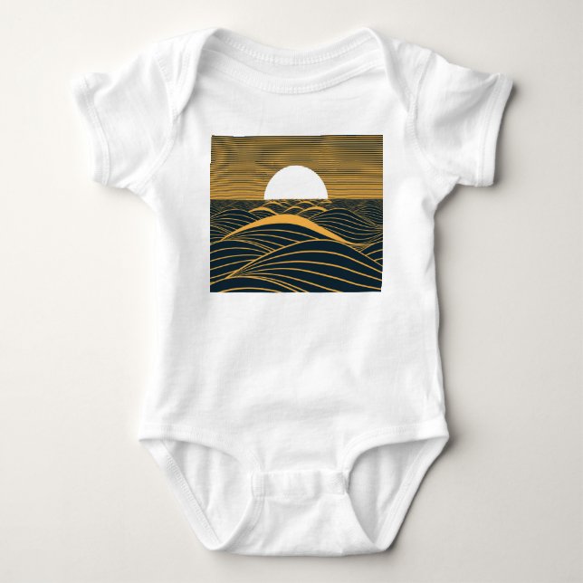 Stilisierte Sonne-Mond, dunkle Meeresdarstellung. Baby Strampler (Vorderseite)