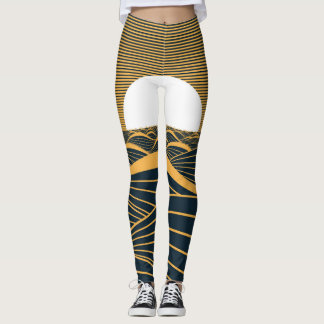 Stilisierte Sonne-Mond, dunkle Meeresdarstellung. Leggings
