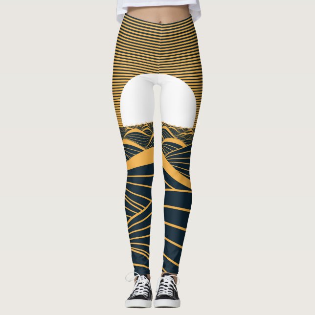 Stilisierte Sonne-Mond, dunkle Meeresdarstellung. Leggings (Vorderseite)