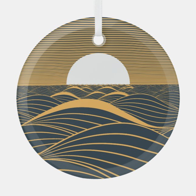 Stilisierte Sonne-Mond, dunkle Meeresdarstellung. Ornament Aus Glas (Vorderseite)