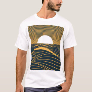 Stilisierte Sonne-Mond, dunkle Meeresdarstellung. T-Shirt