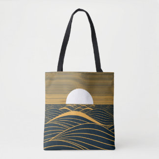 Stilisierte Sonne-Mond, dunkle Meeresdarstellung. Tasche