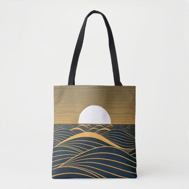 Stilisierte Sonne-Mond, dunkle Meeresdarstellung. Tasche (Vorderseite)