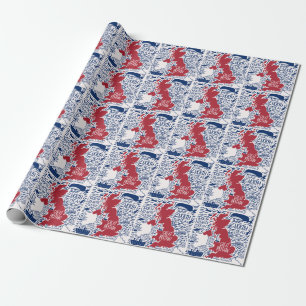 Stilisierte UK Karte: Vintage Travel. Geschenkpapier