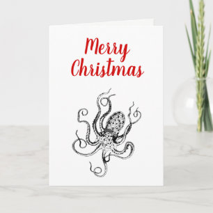 Stilisierte Vintage-Zeichnung eines Oktopus #1 Feiertagskarte