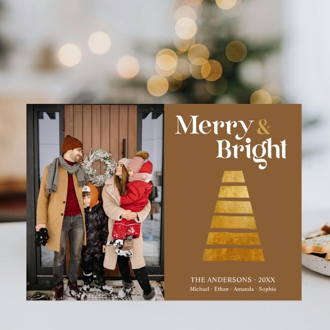 Stilisierte Weihnachtsbaum Familie Foto Beige Feiertagskarte (Von Creator hochgeladen)