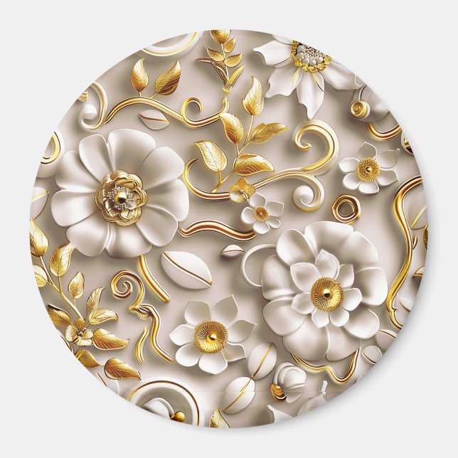 Stilisierte weiße Blüte Magnet (Vorne)