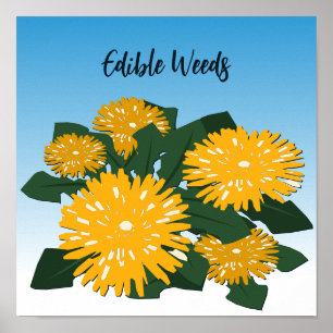 Stilisierte Wildblumen-Gelbe Löwenzahn essbare Unk Poster