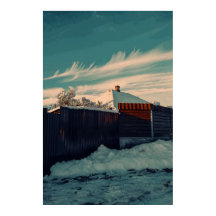 Stilisierte Winter-Schnee-Teal-Himmel-Landschaftsk